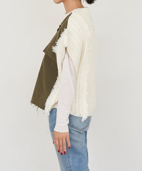 etsinta（エシンタ）の「【etsinta/エシンタ】リメイクミリタリーベスト（ニット/セーター・レディース・カーキ・ONE SIZE）」の13枚目の写真