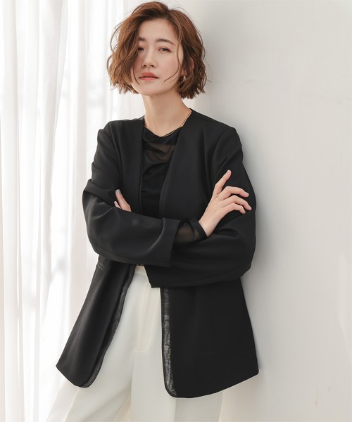 UR'S(ユアーズ)の「シアーレイヤードノーカラージャケット(ノーカラージャケット・レディース・ブラック系その他/ブラック・L/M/S)」の1枚目の写真