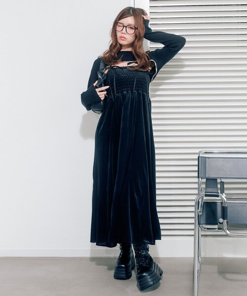 OLIVE des OLIVE（オリーブデオリーブ）の「ニットセットロングキャミワンピース（ワンピース・レディース・ブラック/ブラウン/ブラック系その他・FREE）」の5枚目の写真