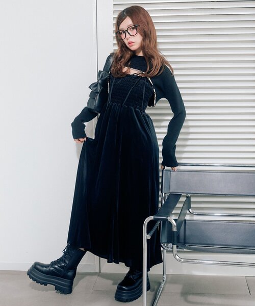 OLIVE des OLIVE（オリーブデオリーブ）の「ニットセットロングキャミワンピース（ワンピース・レディース・ブラック/ブラウン/ブラック系その他・FREE）」の6枚目の写真