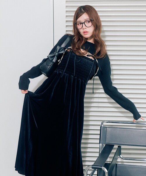 OLIVE des OLIVE（オリーブデオリーブ）の「ニットセットロングキャミワンピース（ワンピース・レディース・ブラック/ブラウン/ブラック系その他・FREE）」の7枚目の写真