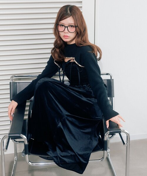 OLIVE des OLIVE（オリーブデオリーブ）の「ニットセットロングキャミワンピース（ワンピース・レディース・ブラック/ブラウン/ブラック系その他・FREE）」の9枚目の写真