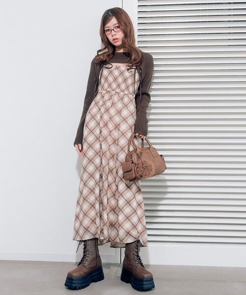 OLIVE des OLIVE（オリーブデオリーブ）の「ニットセットロングキャミワンピース（ワンピース・レディース・ブラック/ブラウン/ブラック系その他・FREE）」の12枚目の写真