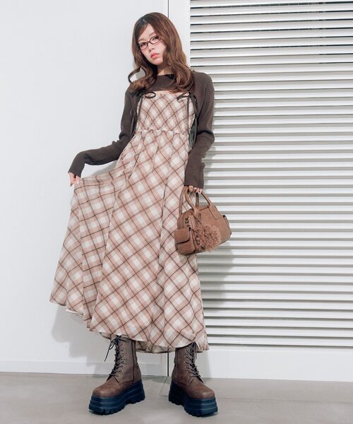 OLIVE des OLIVE（オリーブデオリーブ）の「ニットセットロングキャミワンピース（ワンピース・レディース・ブラック/ブラウン/ブラック系その他・FREE）」の13枚目の写真