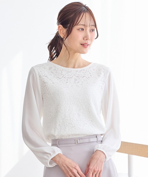 Honeys(ハニーズ)の「レース使いブラウス(シャツ/ブラウス・レディース・ネイビー/ライトグレー/アイボリー/ブラック・3L/L/LL/M/S)」の2枚目の写真