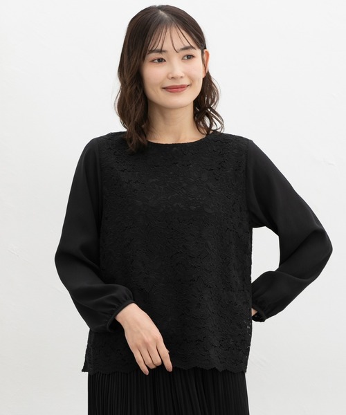 Honeys(ハニーズ)の「レース使いブラウス(シャツ/ブラウス・レディース・ネイビー/ライトグレー/アイボリー/ブラック・3L/L/LL/M/S)」の1枚目の写真