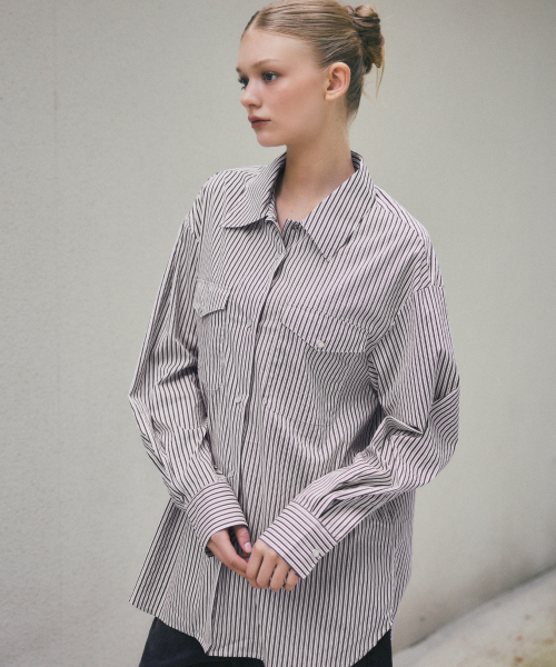 CITTA（シータ）の「Pearl Button Stripe Over Shirt_CTT385(Burgundy)（シャツ/ブラウス・レディース・バーガンディー・FREE）」の8枚目の写真