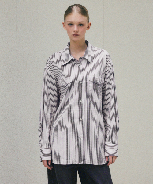 CITTA（シータ）の「Pearl Button Stripe Over Shirt_CTT385(Burgundy)（シャツ/ブラウス・レディース・バーガンディー・FREE）」の7枚目の写真