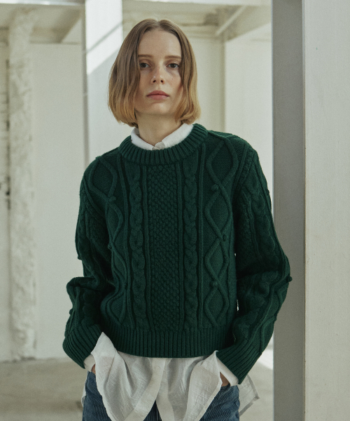 YUPPE（ヨッペ）の「BELL CABLE KNIT_GREEN（ニット/セーター・レディース・その他・FREE）」の4枚目の写真