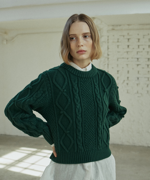 YUPPE（ヨッペ）の「BELL CABLE KNIT_GREEN（ニット/セーター・レディース・その他・FREE）」の5枚目の写真