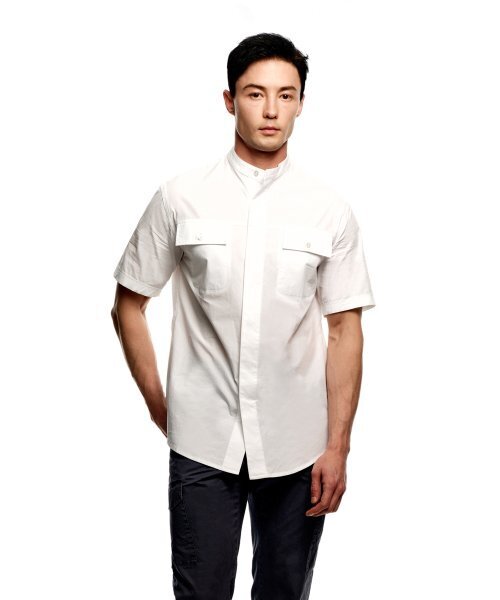 SOLEW(ソル)の「チャイナヒドンボタン半袖シャツ_ホワイト(シャツ/ブラウス・メンズ・その他・SMALL/MEDIUM/LARGE/X-LARGE)」の1枚目の写真