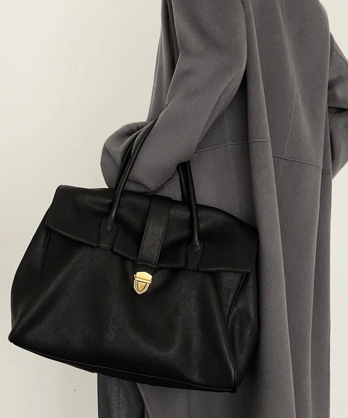 c.u.l（シーユーエル）の「A4収納可 レトロ 大容量 レザーライク トートバッグ cula1368（トートバッグ・レディース・ブラック・FREE）」の3枚目の写真