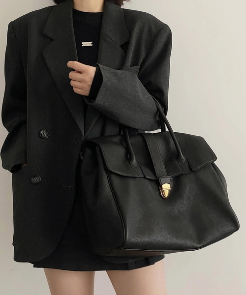 c.u.l（シーユーエル）の「A4収納可 レトロ 大容量 レザーライク トートバッグ cula1368（トートバッグ・レディース・ブラック・FREE）」の4枚目の写真