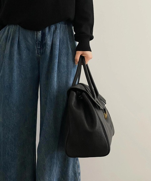 c.u.l（シーユーエル）の「A4収納可 レトロ 大容量 レザーライク トートバッグ cula1368（トートバッグ・レディース・ブラック・FREE）」の5枚目の写真