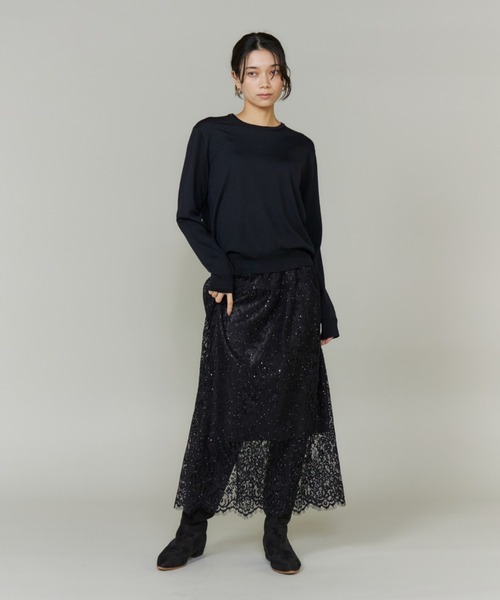 INED（イネド）の「スパンコールレーススカート（スカート・レディース・ブラック・11号/9号/7号）」の2枚目の写真