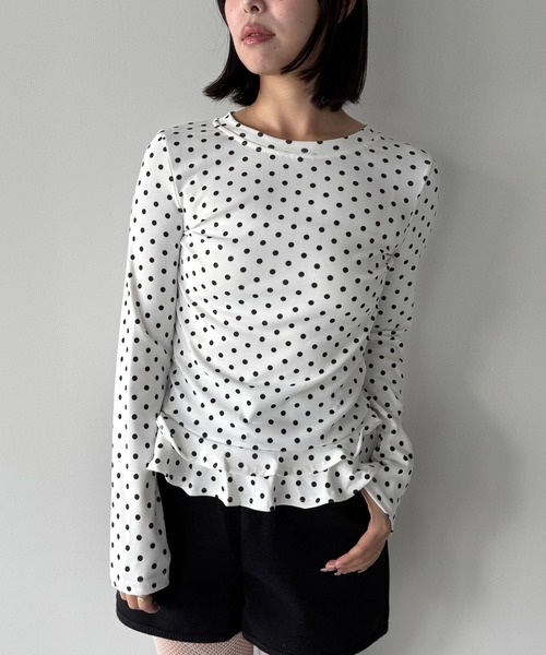 SANSeLF（サンセルフ）の「【SANSeLF】 ドットフリルトップス saw25a065（Tシャツ/カットソー・レディース・ホワイト・FREE）」の2枚目の写真