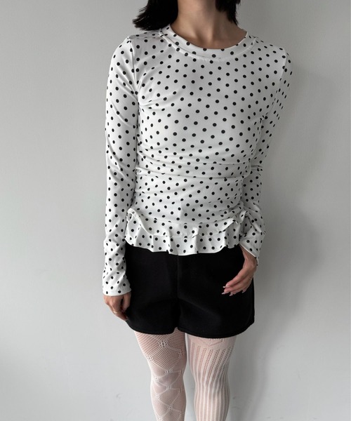 SANSeLF（サンセルフ）の「【SANSeLF】 ドットフリルトップス saw25a065（Tシャツ/カットソー・レディース・ホワイト・FREE）」の4枚目の写真