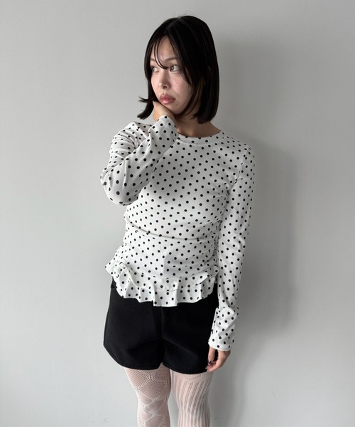 SANSeLF（サンセルフ）の「【SANSeLF】 ドットフリルトップス saw25a065（Tシャツ/カットソー・レディース・ホワイト・FREE）」の5枚目の写真