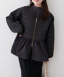 natural couture | フラワーキルティングペプラムジャケット(ノーカラージャケット)