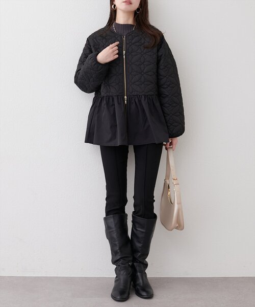 natural couture（ナチュラルクチュール）の「フラワーキルティングペプラムジャケット（ノーカラージャケット・レディース・アイボリー/ブラック・FREE）」の13枚目の写真