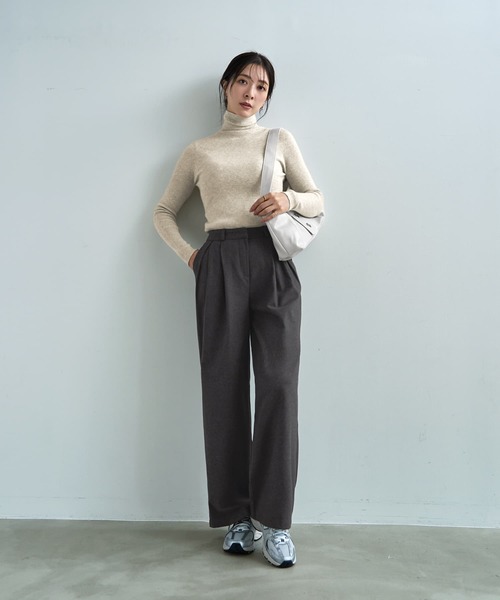 STYLE DELI(スタイルデリ)の「ウール調MIXタックワイドパンツ(その他パンツ・レディース・チャコールグレー/ブラック・LARGE/MEDIUM/SMALL)」の11枚目の写真