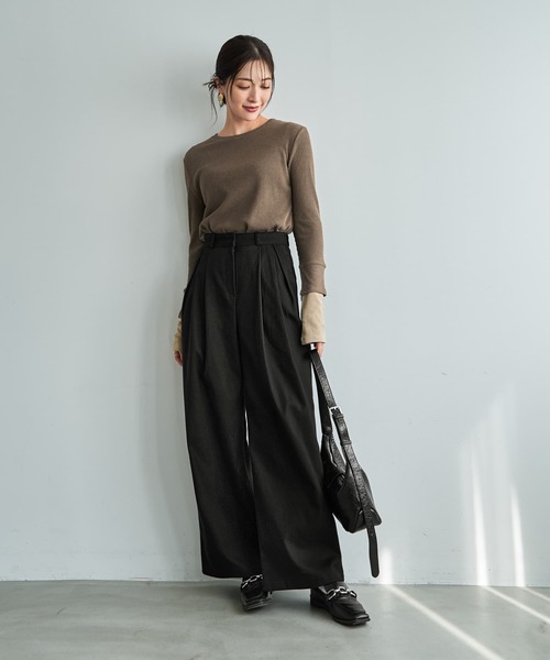 STYLE DELI(スタイルデリ)の「ウール調MIXタックワイドパンツ(その他パンツ・レディース・チャコールグレー/ブラック・LARGE/MEDIUM/SMALL)」の12枚目の写真
