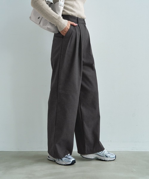 STYLE DELI(スタイルデリ)の「ウール調MIXタックワイドパンツ(その他パンツ・レディース・チャコールグレー/ブラック・LARGE/MEDIUM/SMALL)」の4枚目の写真