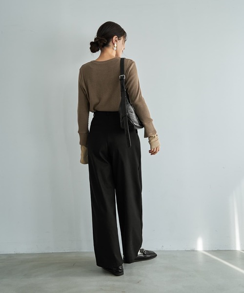 STYLE DELI(スタイルデリ)の「ウール調MIXタックワイドパンツ(その他パンツ・レディース・チャコールグレー/ブラック・LARGE/MEDIUM/SMALL)」の16枚目の写真