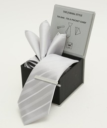 m.f.editorial（エムエフエディトリアル）の「【フォーマル 3点セット BOX付き】m.f.エディトリアル メンズ ネクタイ＆ポケットチーフ＆タイバー ストライプ（ネクタイ）」