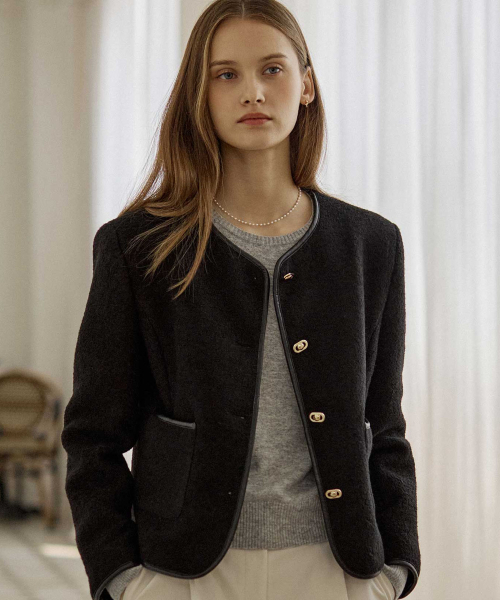 NONLOCAL(ノンローカル)の「Leather Line Point Tweed Jacket - Black(テーラードジャケット・レディース・その他・FREE)」の1枚目の写真