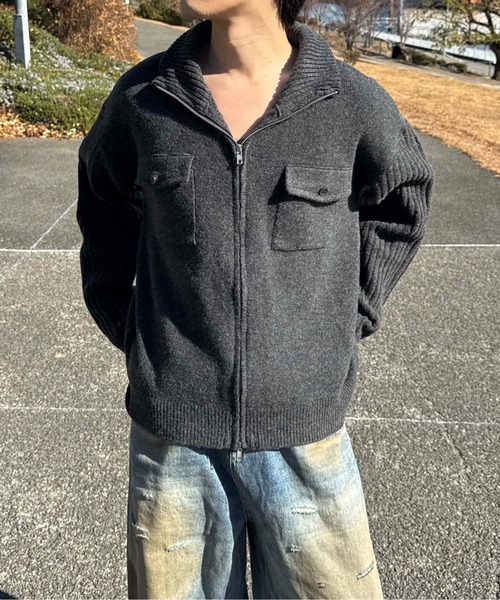 sedacle（セダクル）の「フロントポケット―ジップニット（ニット/セーター・メンズ・チャコールグレー/オートミール・SMALL/MEDIUM/LARGE）」の3枚目の写真