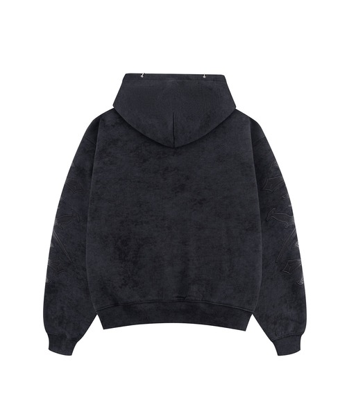 UNKNOWN LONDON(アンノウン・ロンドン)の「ジップフーディ|Dagger Cross Leather Patch Zip Hoodie|Unknown London(パーカー・メンズ・グレー/ブラック・MEDIUM/SMALL/X-LARGE/LARGE)」の10枚目の写真