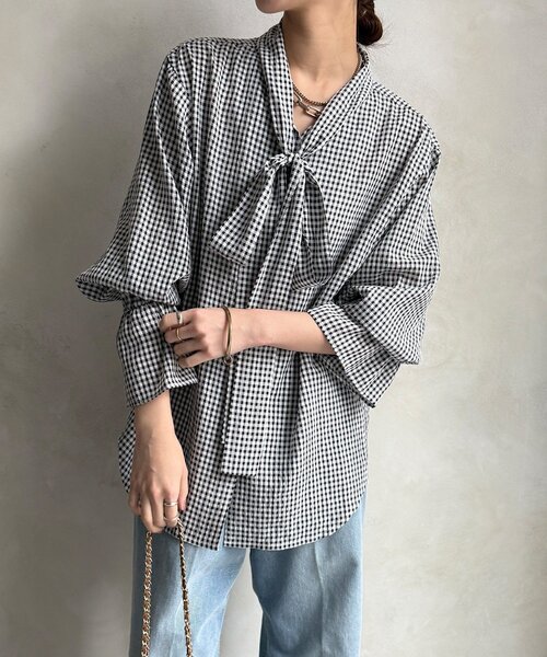 DouDou(ドゥドゥ)の「プリント棒タイブラウス(シャツ/ブラウス・レディース・ホワイト系その他/ブラック系その他2・FREE)」の8枚目の写真
