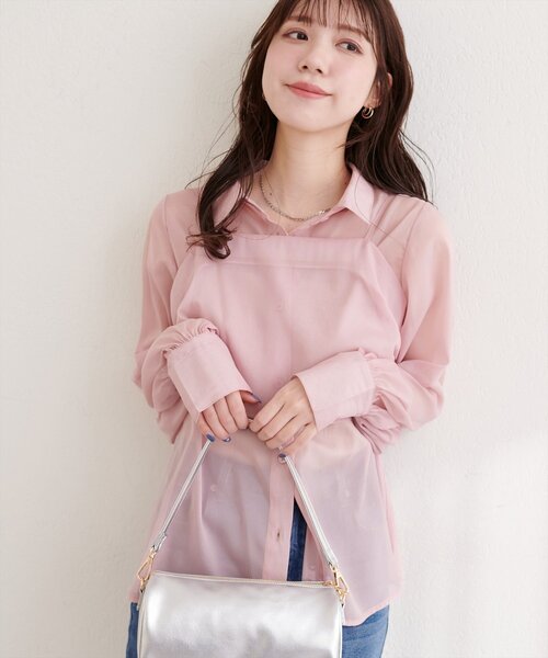 natural couture(ナチュラルクチュール)の「〈osono〉ビスチェ+シャツSET(シャツ/ブラウス・レディース・アイボリー/ピンク/モカ/サックスブルー・FREE)」の7枚目の写真