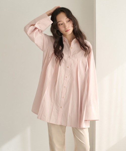 apres jour clair(アプレジュールクレア)の「【apres jour clair】プリーツチュニックシャツ(シャツ/ブラウス・レディース・ピンク/クリーム/オフホワイト/ブルー・フリー/X-LARGE)」の4枚目の写真