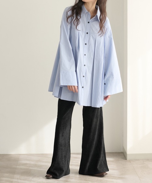 apres jour clair(アプレジュールクレア)の「【apres jour clair】プリーツチュニックシャツ(シャツ/ブラウス・レディース・ピンク/クリーム/オフホワイト/ブルー・フリー/X-LARGE)」の3枚目の写真