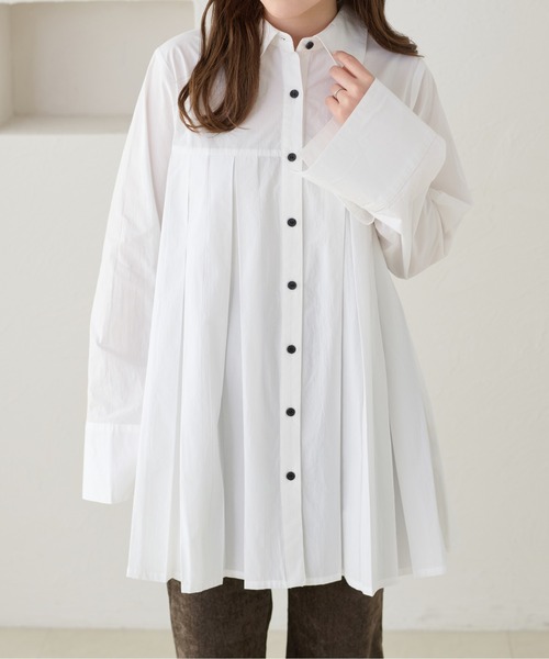 apres jour clair(アプレジュールクレア)の「【apres jour clair】プリーツチュニックシャツ(シャツ/ブラウス・レディース・ピンク/クリーム/オフホワイト/ブルー・フリー/X-LARGE)」の15枚目の写真