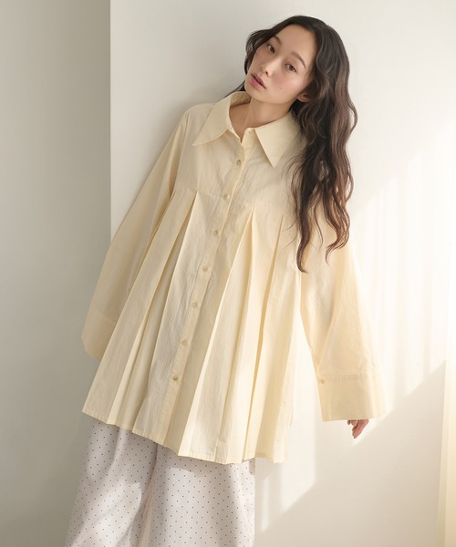 apres jour clair(アプレジュールクレア)の「【apres jour clair】プリーツチュニックシャツ(シャツ/ブラウス・レディース・ピンク/クリーム/オフホワイト/ブルー・フリー/X-LARGE)」の5枚目の写真