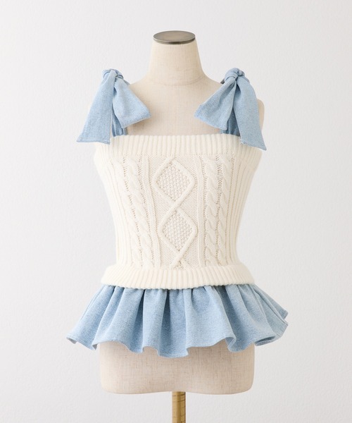 one after another NICE CLAUP（ワンアフターアナザーナイスクラップ）の「【Denim Collection】肩リボンニットビスチェ（その他トップス・レディース・アイボリー/ベージュ/杢グレー・FREE）」の13枚目の写真