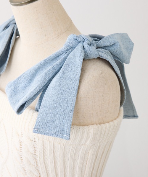 one after another NICE CLAUP（ワンアフターアナザーナイスクラップ）の「【Denim Collection】肩リボンニットビスチェ（その他トップス・レディース・アイボリー/ベージュ/杢グレー・FREE）」の5枚目の写真