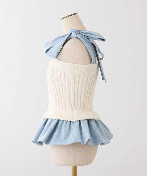 one after another NICE CLAUP（ワンアフターアナザーナイスクラップ）の「【Denim Collection】肩リボンニットビスチェ（その他トップス・レディース・アイボリー/ベージュ/杢グレー・FREE）」の7枚目の写真