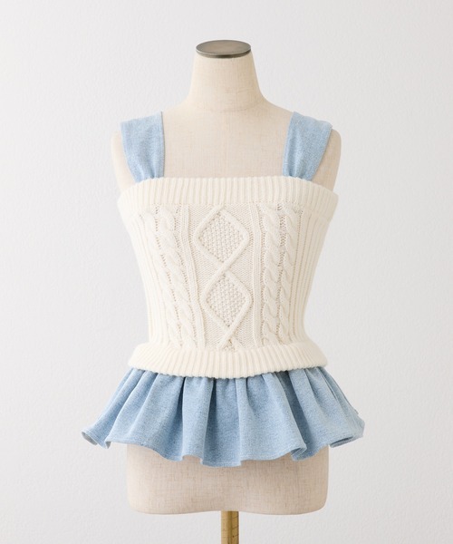 one after another NICE CLAUP（ワンアフターアナザーナイスクラップ）の「【Denim Collection】肩リボンニットビスチェ（その他トップス・レディース・アイボリー/ベージュ/杢グレー・FREE）」の10枚目の写真