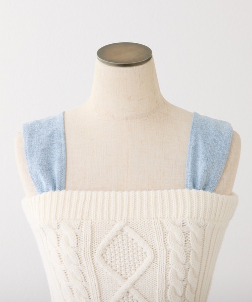 one after another NICE CLAUP（ワンアフターアナザーナイスクラップ）の「【Denim Collection】肩リボンニットビスチェ（その他トップス・レディース・アイボリー/ベージュ/杢グレー・FREE）」の11枚目の写真