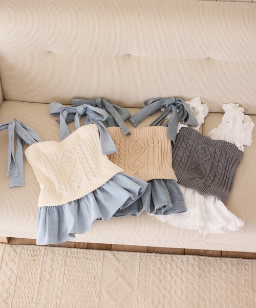 one after another NICE CLAUP（ワンアフターアナザーナイスクラップ）の「【Denim Collection】肩リボンニットビスチェ（その他トップス・レディース・アイボリー/ベージュ/杢グレー・FREE）」の15枚目の写真