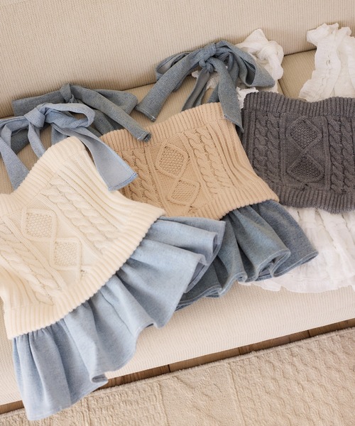 one after another NICE CLAUP（ワンアフターアナザーナイスクラップ）の「【Denim Collection】肩リボンニットビスチェ（その他トップス・レディース・アイボリー/ベージュ/杢グレー・FREE）」の16枚目の写真