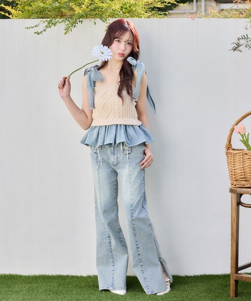 one after another NICE CLAUP（ワンアフターアナザーナイスクラップ）の「【Denim Collection】肩リボンニットビスチェ（その他トップス・レディース・アイボリー/ベージュ/杢グレー・FREE）」の21枚目の写真