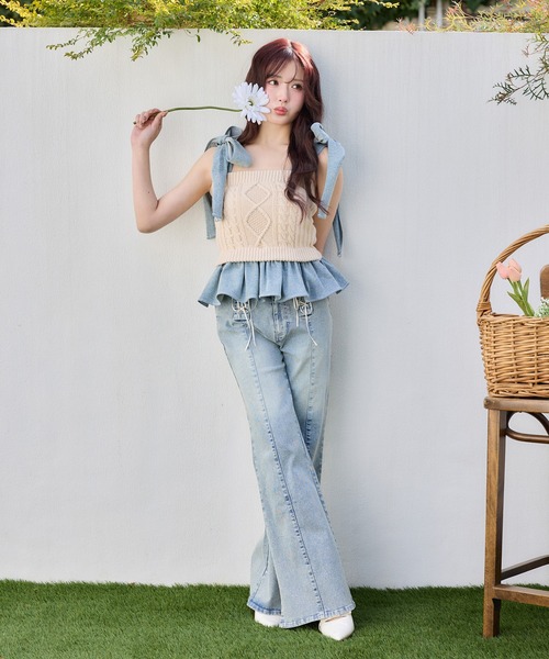 one after another NICE CLAUP（ワンアフターアナザーナイスクラップ）の「【Denim Collection】肩リボンニットビスチェ（その他トップス・レディース・アイボリー/ベージュ/杢グレー・FREE）」の22枚目の写真