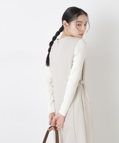 ナノユニバース　library リブニットキャミソール　ホワイト　リブニット　服 セール】ウォッシャブルハイツイストボートネックリブニット（ニット