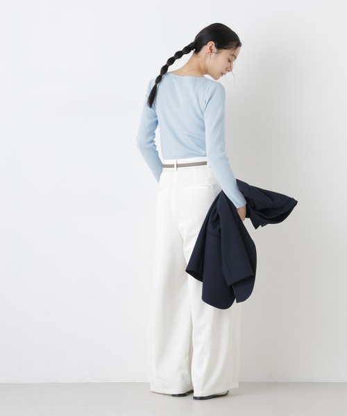 ナノユニバース　library リブニットキャミソール　ホワイト　リブニット　服 ウォッシャブルハイツイストボートネックリブニット（ニット/セーター