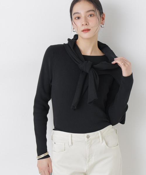 ☆ボートネックリブニット☆レッド もちもちウォッシャブルボートネックリブニット｜ニット｜CECIL McBEE